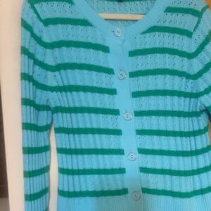 Women’s Striped Button-Front Sweater Cardigan - Blue & Green